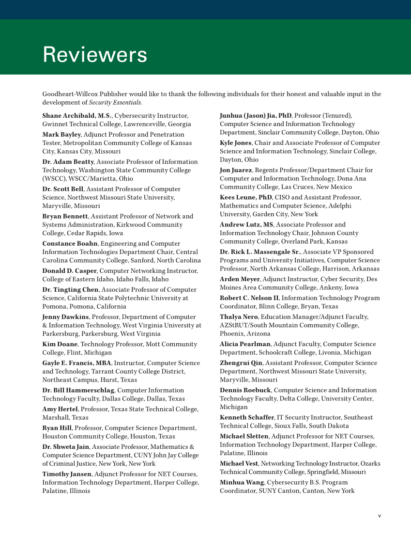 Security Essentials, Textbook page v