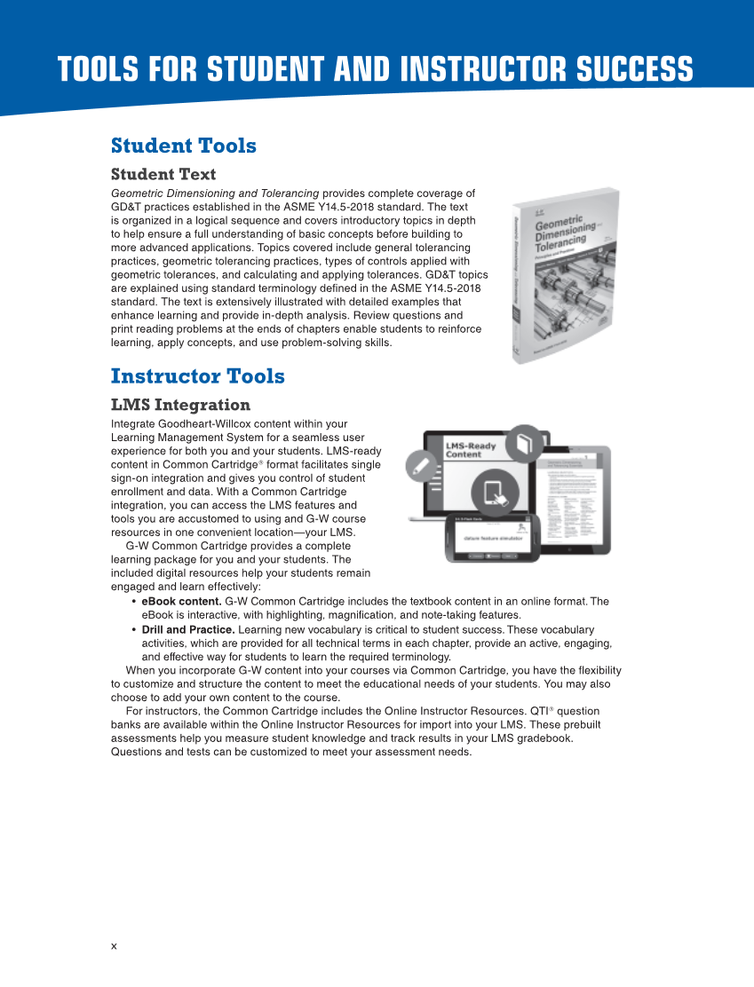 Geometric Dimensioning and Tolerancing: Principles and Practices 10e, Textbook page x