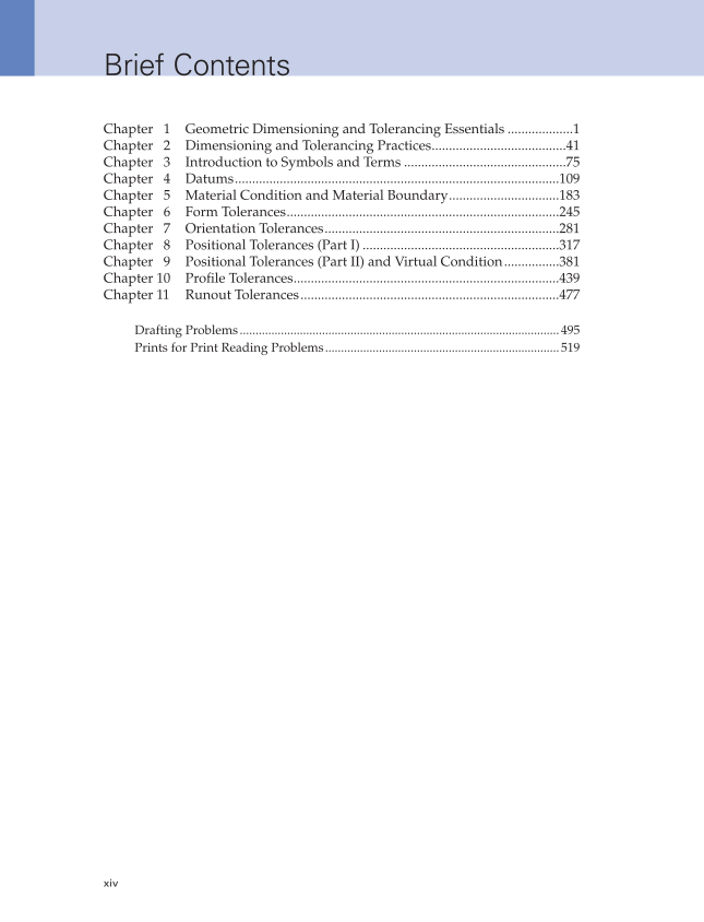 Geometric Dimensioning and Tolerancing: Principles and Practices 10e, Textbook page xiv