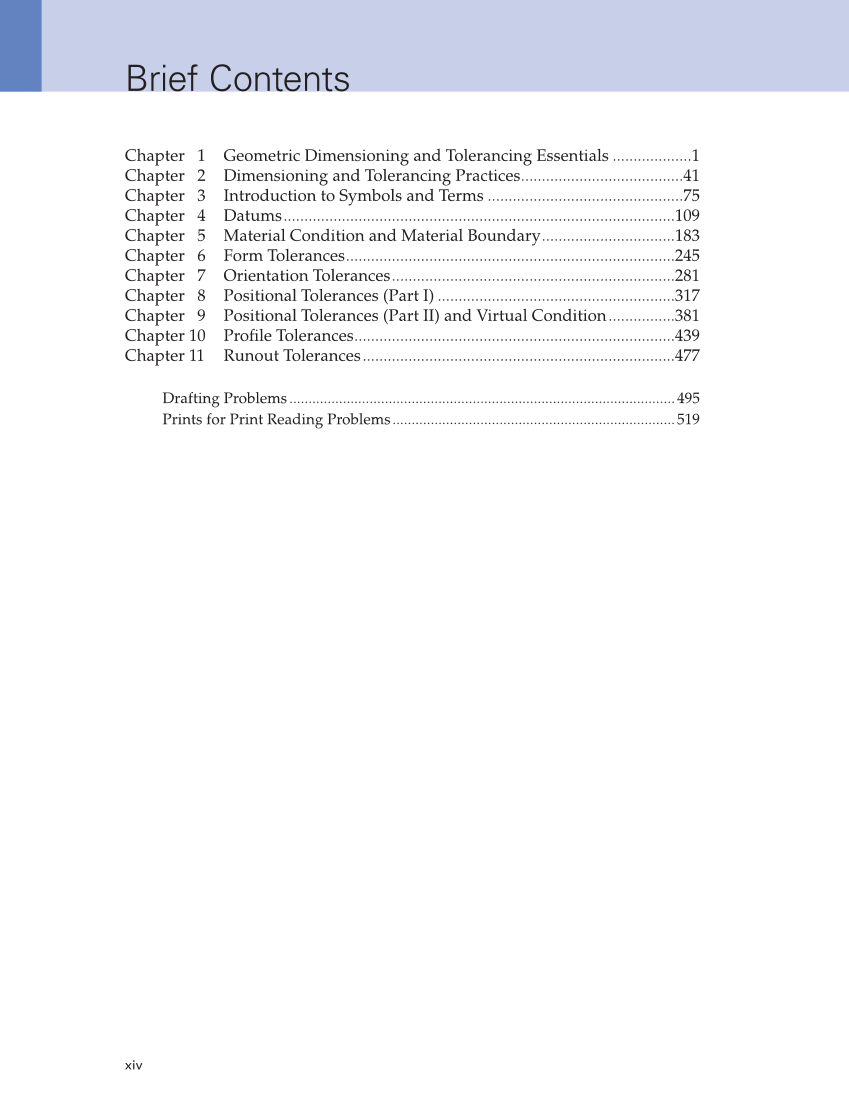 Geometric Dimensioning and Tolerancing: Principles and Practices 10e, Textbook page xiv