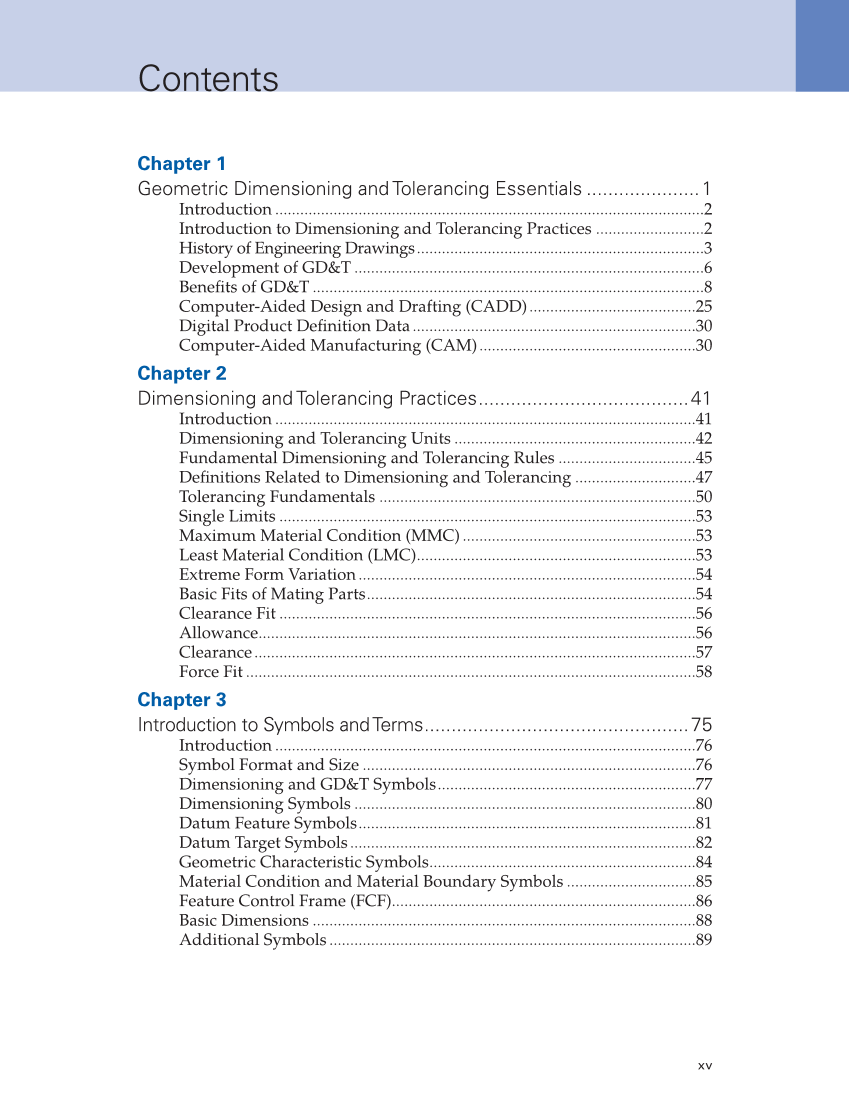 Geometric Dimensioning and Tolerancing: Principles and Practices 10e, Textbook page xv