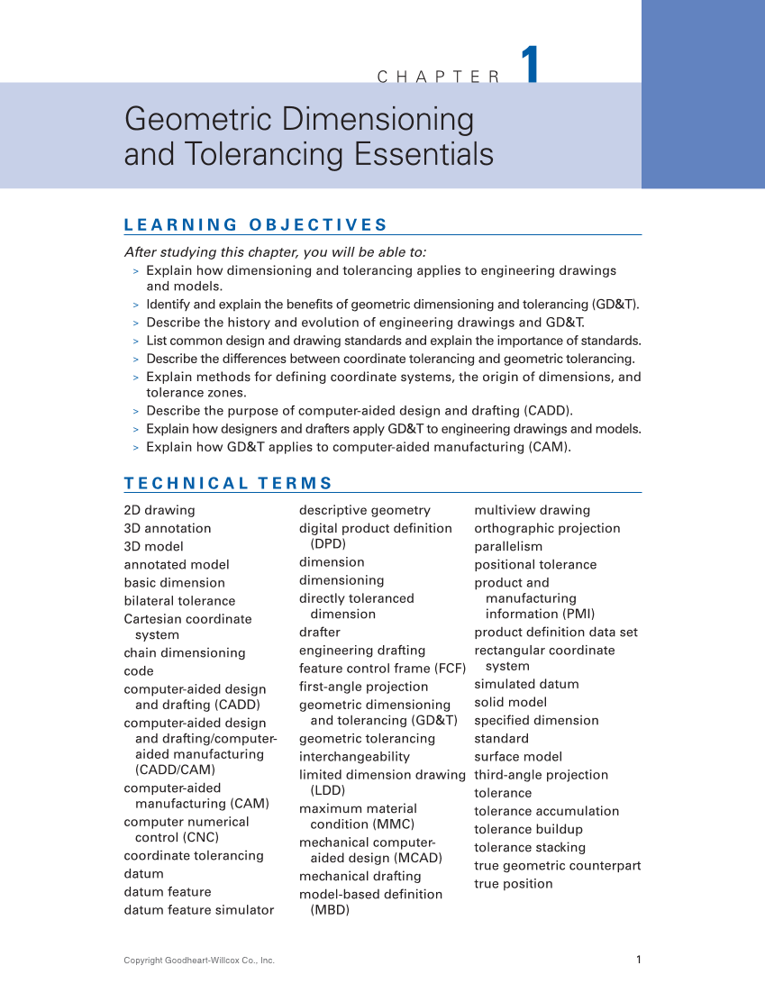 Geometric Dimensioning and Tolerancing: Principles and Practices 10e, Textbook page 1