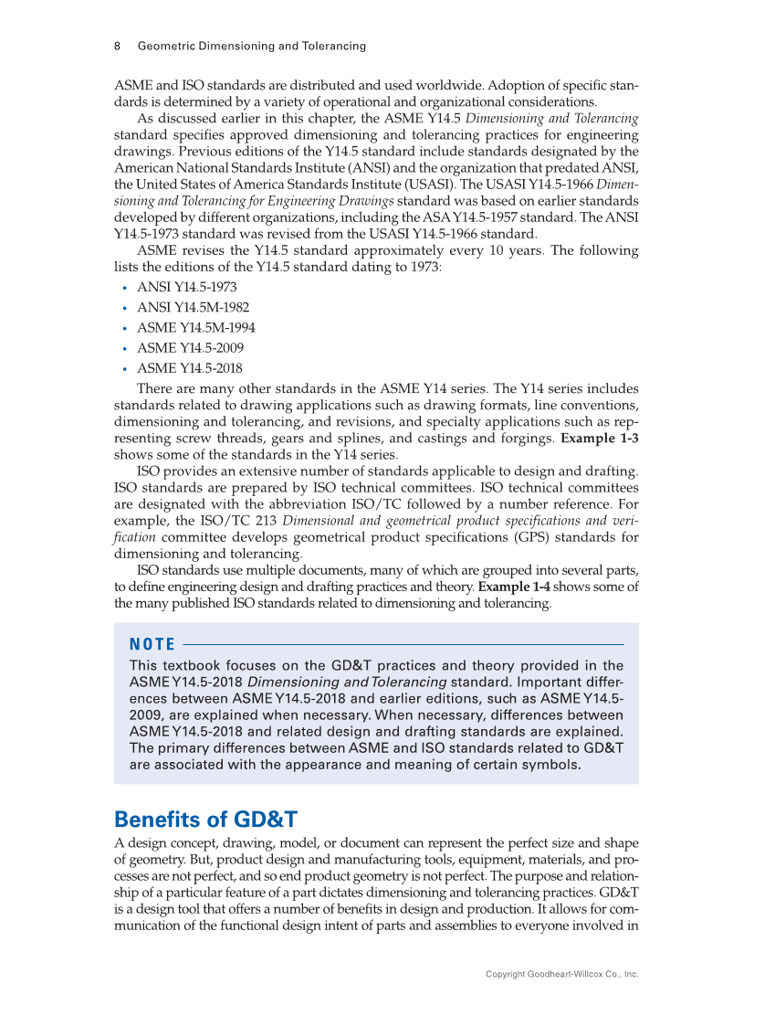 Geometric Dimensioning and Tolerancing: Principles and Practices 10e, Textbook page 8