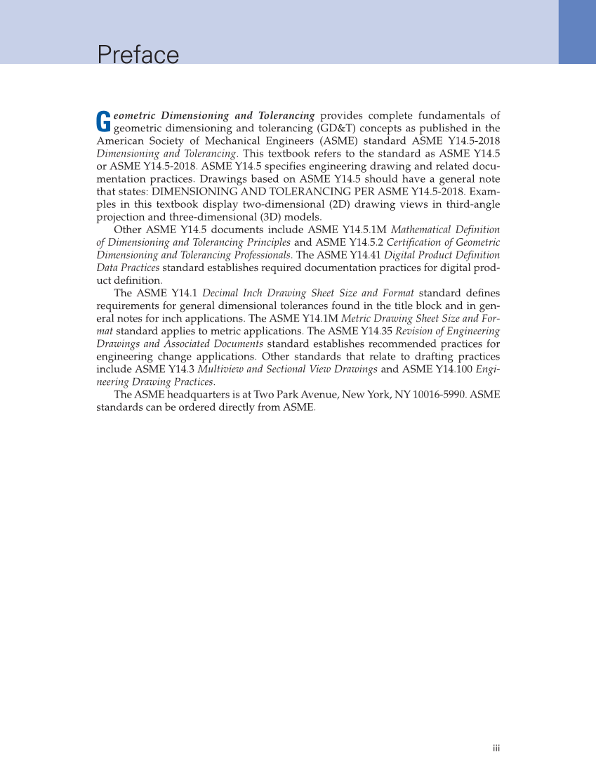 Geometric Dimensioning and Tolerancing: Principles and Practices 10e, Textbook page iii