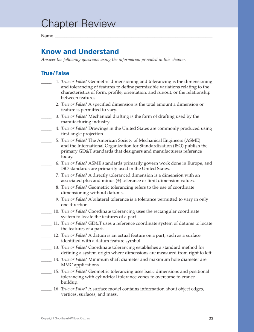 Geometric Dimensioning and Tolerancing: Principles and Practices 10e, Textbook page 33
