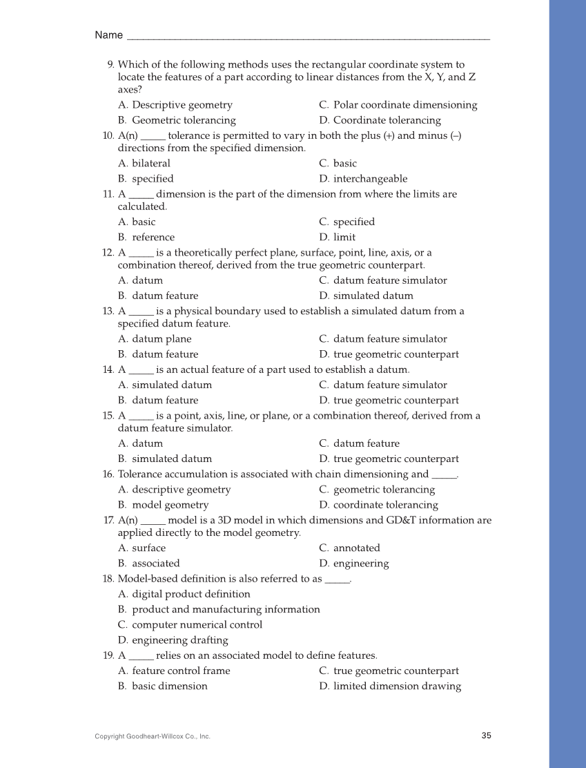 Geometric Dimensioning and Tolerancing: Principles and Practices 10e, Textbook page 35