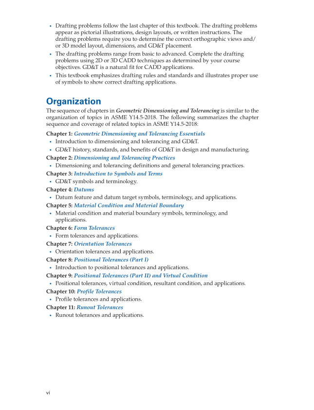 Geometric Dimensioning and Tolerancing: Principles and Practices 10e, Textbook page vi