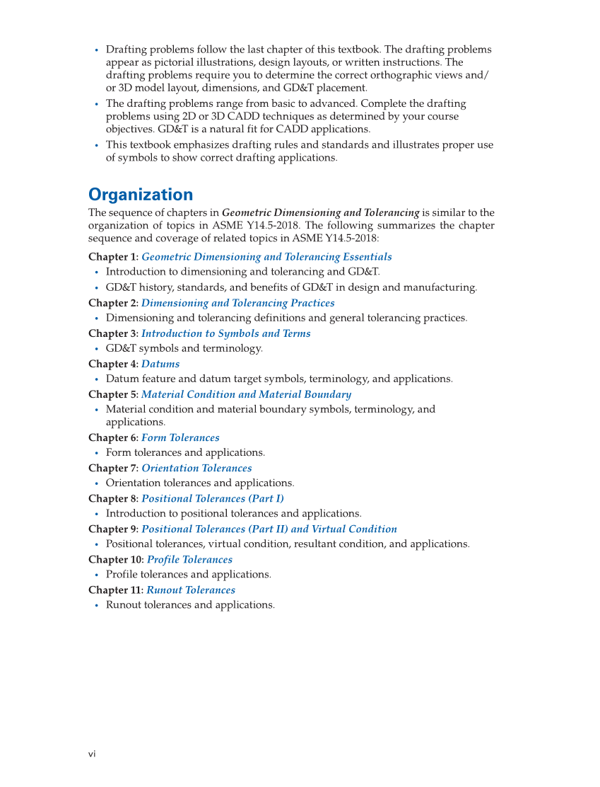 Geometric Dimensioning and Tolerancing: Principles and Practices 10e, Textbook page vi