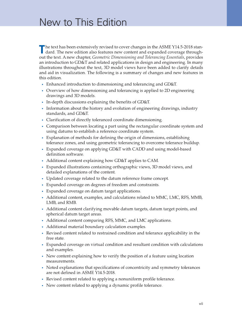 Geometric Dimensioning and Tolerancing: Principles and Practices 10e, Textbook page vii