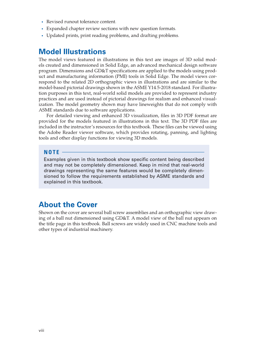 Geometric Dimensioning and Tolerancing: Principles and Practices 10e, Textbook page viii