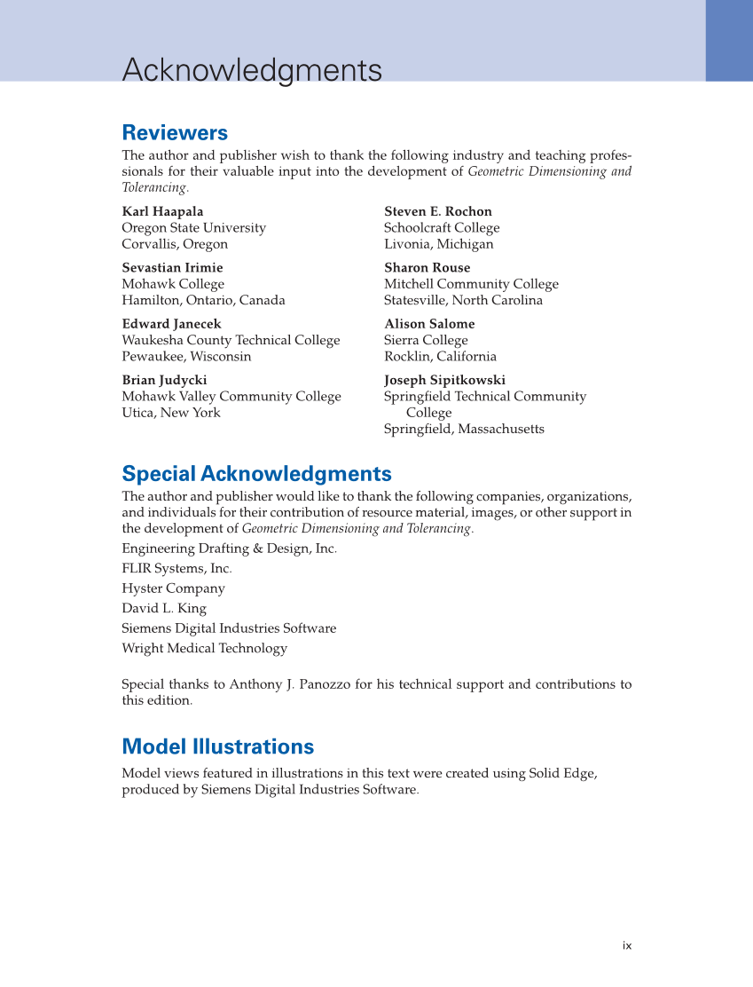 Geometric Dimensioning and Tolerancing: Principles and Practices 10e, Textbook page ix