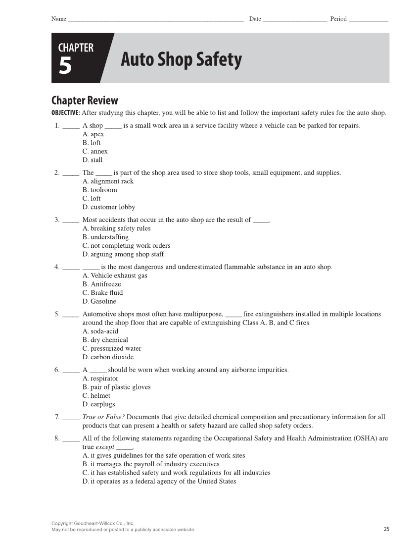 Modern Automotive Technology 10e, Workbook page 25