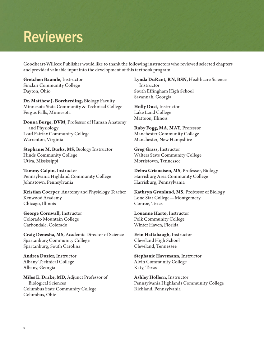 Anatomy & Physiology Essentials 2e, Textbook page x