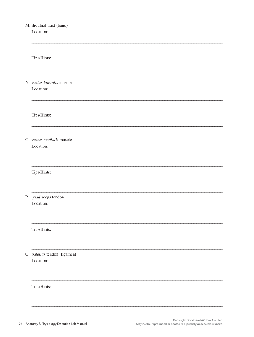 Anatomy & Physiology Essentials 2e, Laboratory Manual page 96