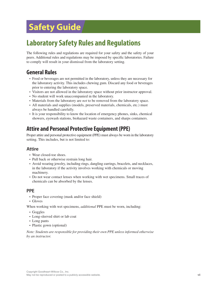 Anatomy & Physiology Essentials 2e, Laboratory Manual page vii
