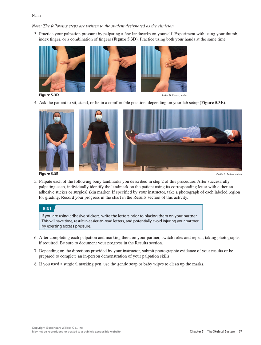 Anatomy & Physiology Essentials 2e, Laboratory Manual page 67