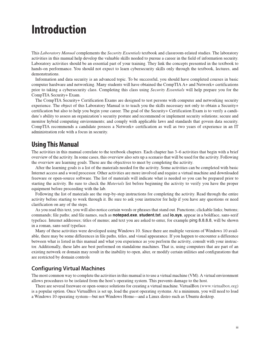 Security Essentials, Lab Manual page iii