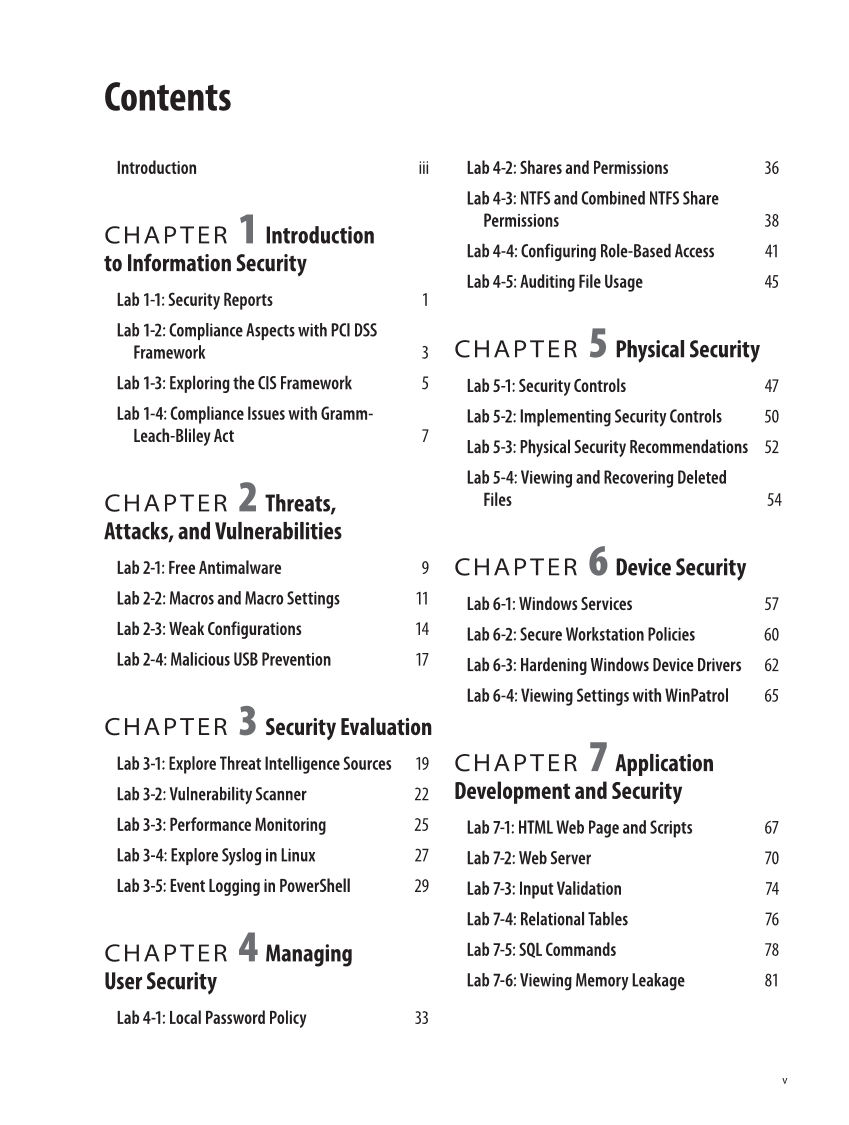 Security Essentials, Lab Manual page v
