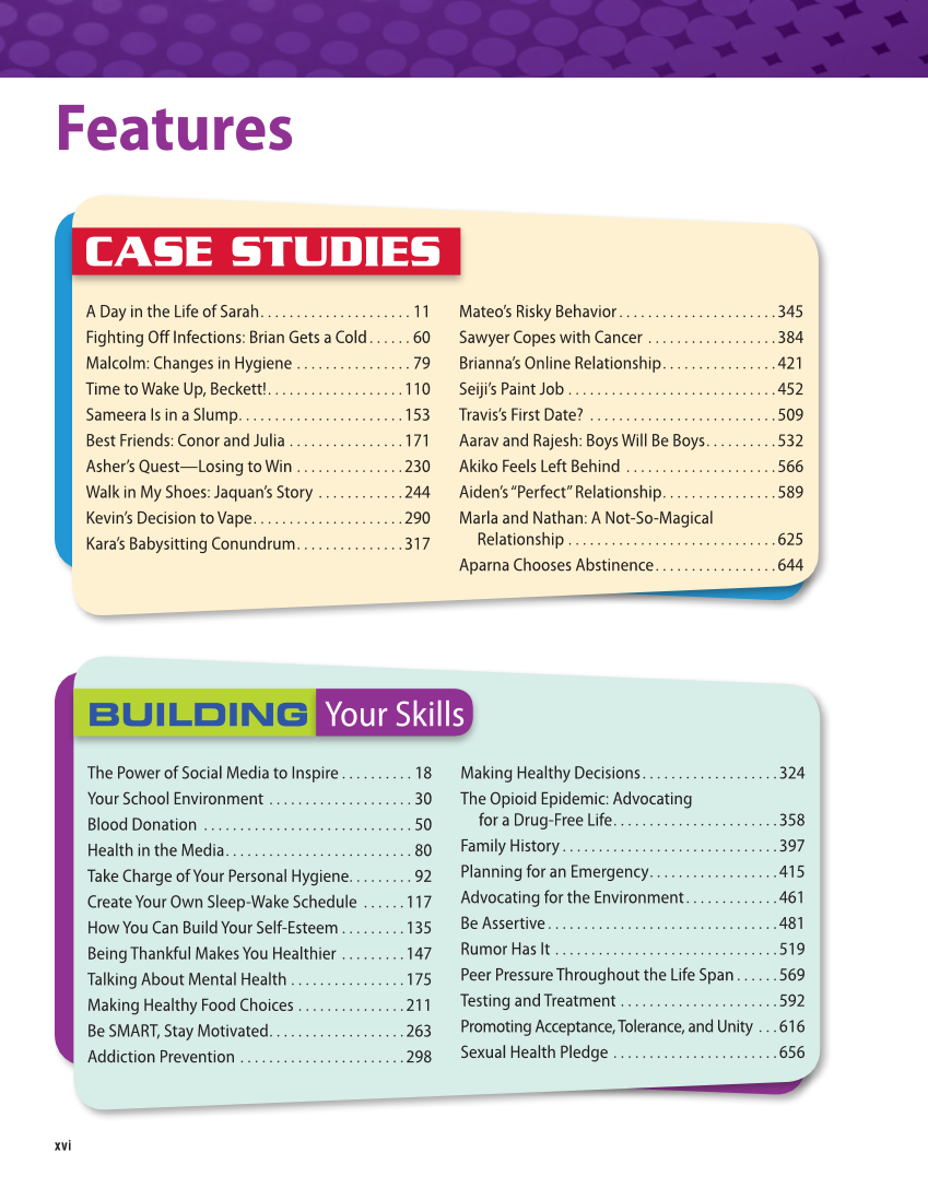 Comprehensive Health Skills for Middle School 2e page xvi