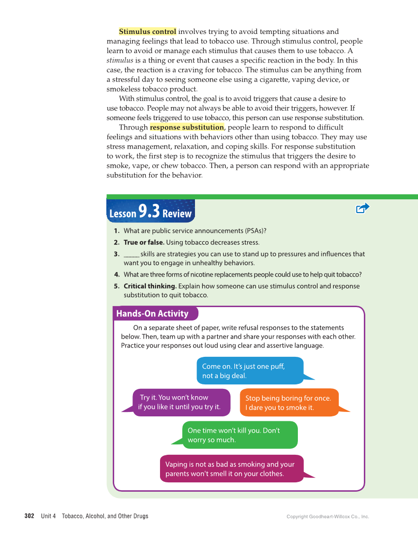 Comprehensive Health Skills for Middle School 2e page 302