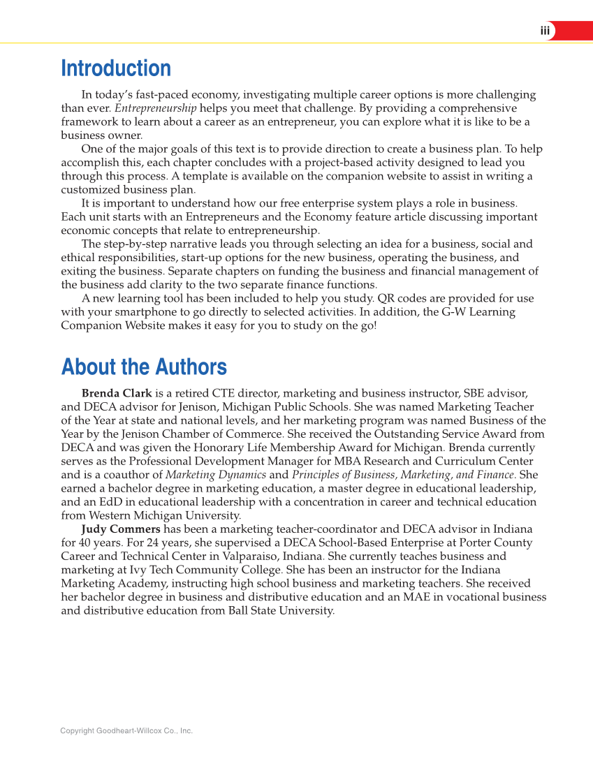 Entrepreneurship, 2nd Edition page iii