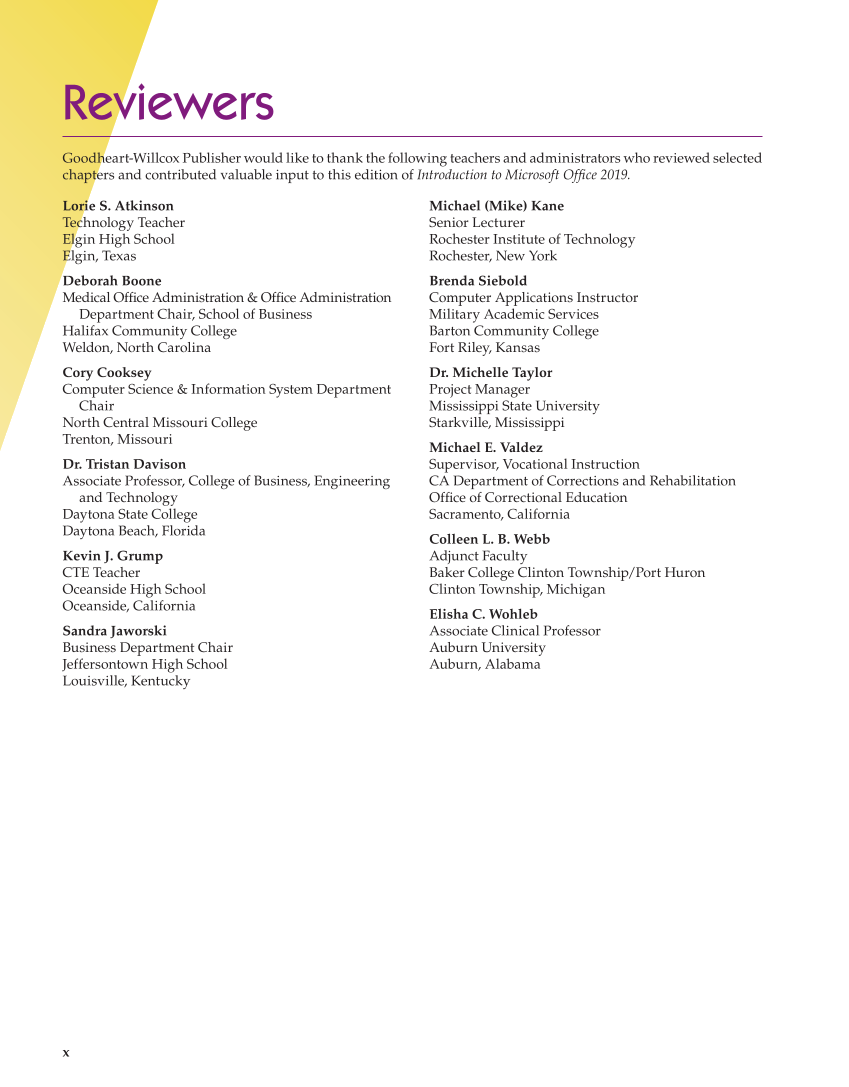 Introduction to Microsoft Office 2019, 2nd Edition page x