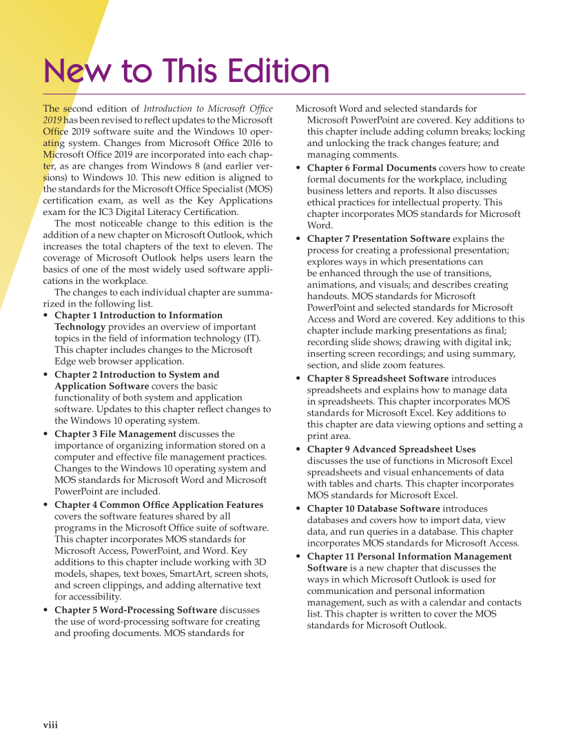 Introduction to Microsoft Office 2019, 2nd Edition page viii