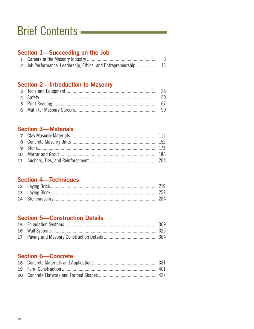 Modern Masonry: Brick, Block, Stone 9e, Textbook page xii