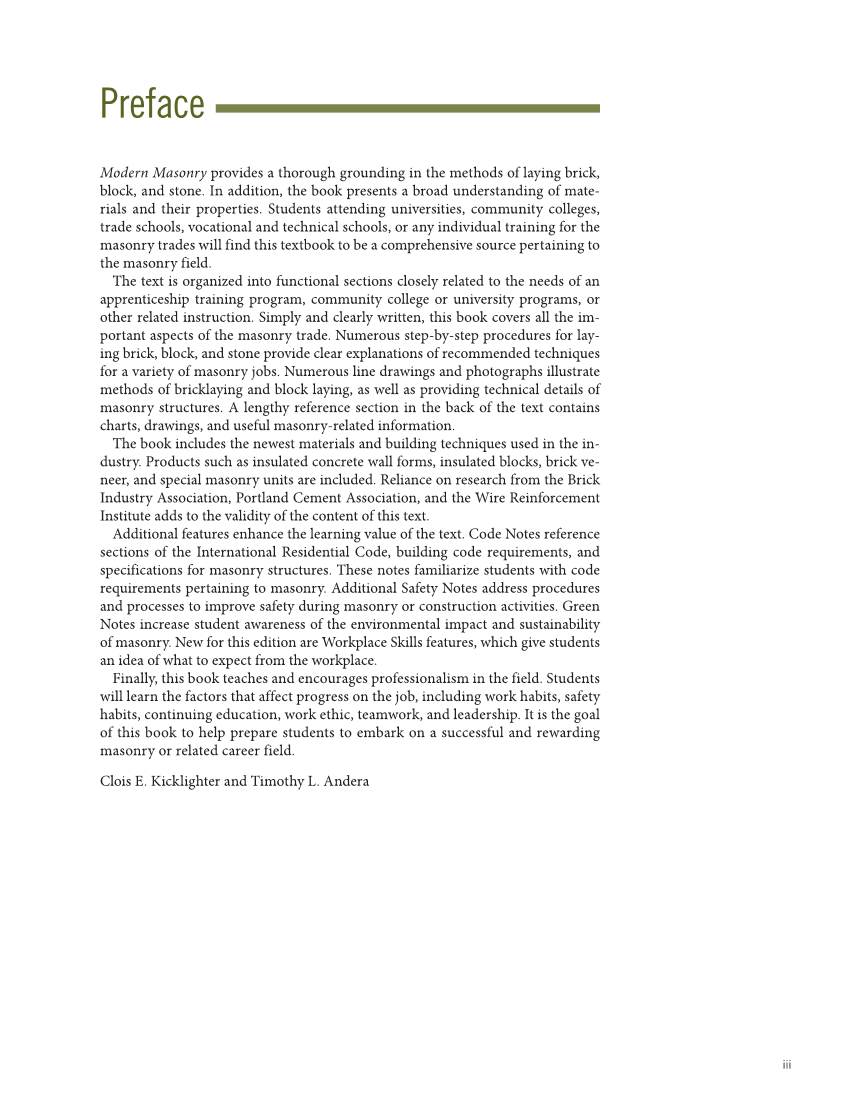 Modern Masonry: Brick, Block, Stone 9e, Textbook page iii