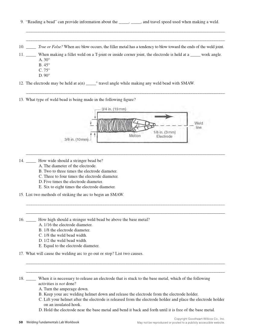 Welding Fundamentals 6e, Lab Workbook page 50