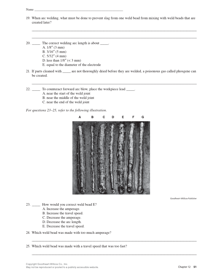 Welding Fundamentals 6e, Lab Workbook page 51