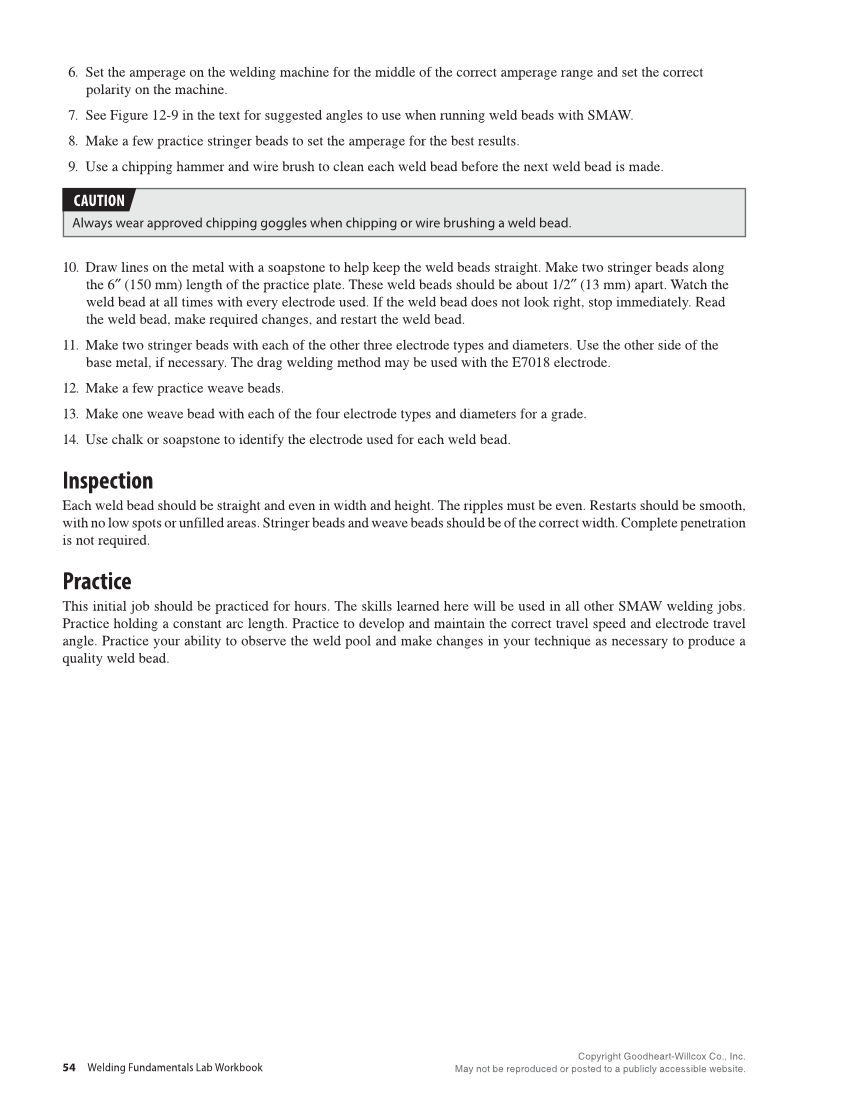 Welding Fundamentals 6e, Lab Workbook page 54