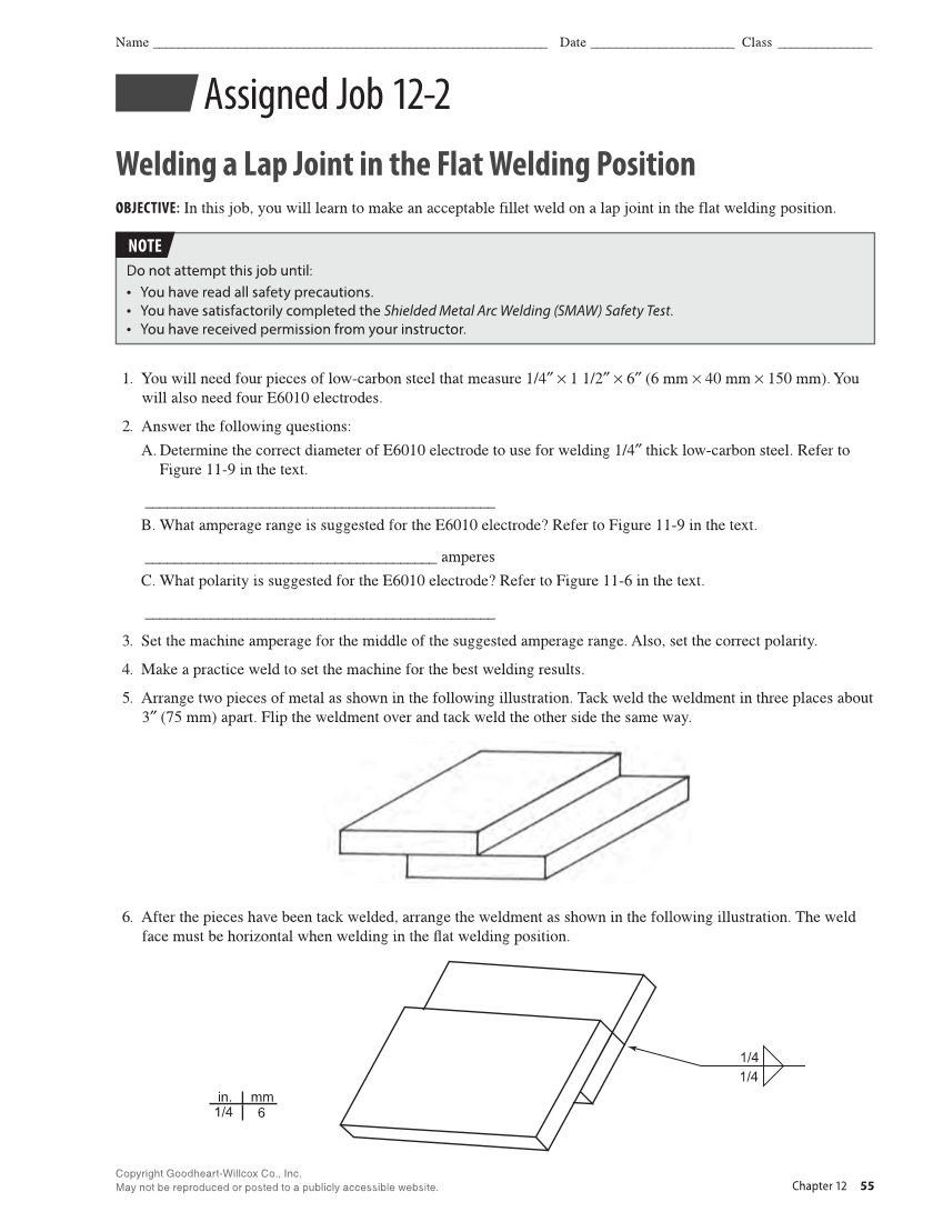 Welding Fundamentals 6e, Lab Workbook page 55