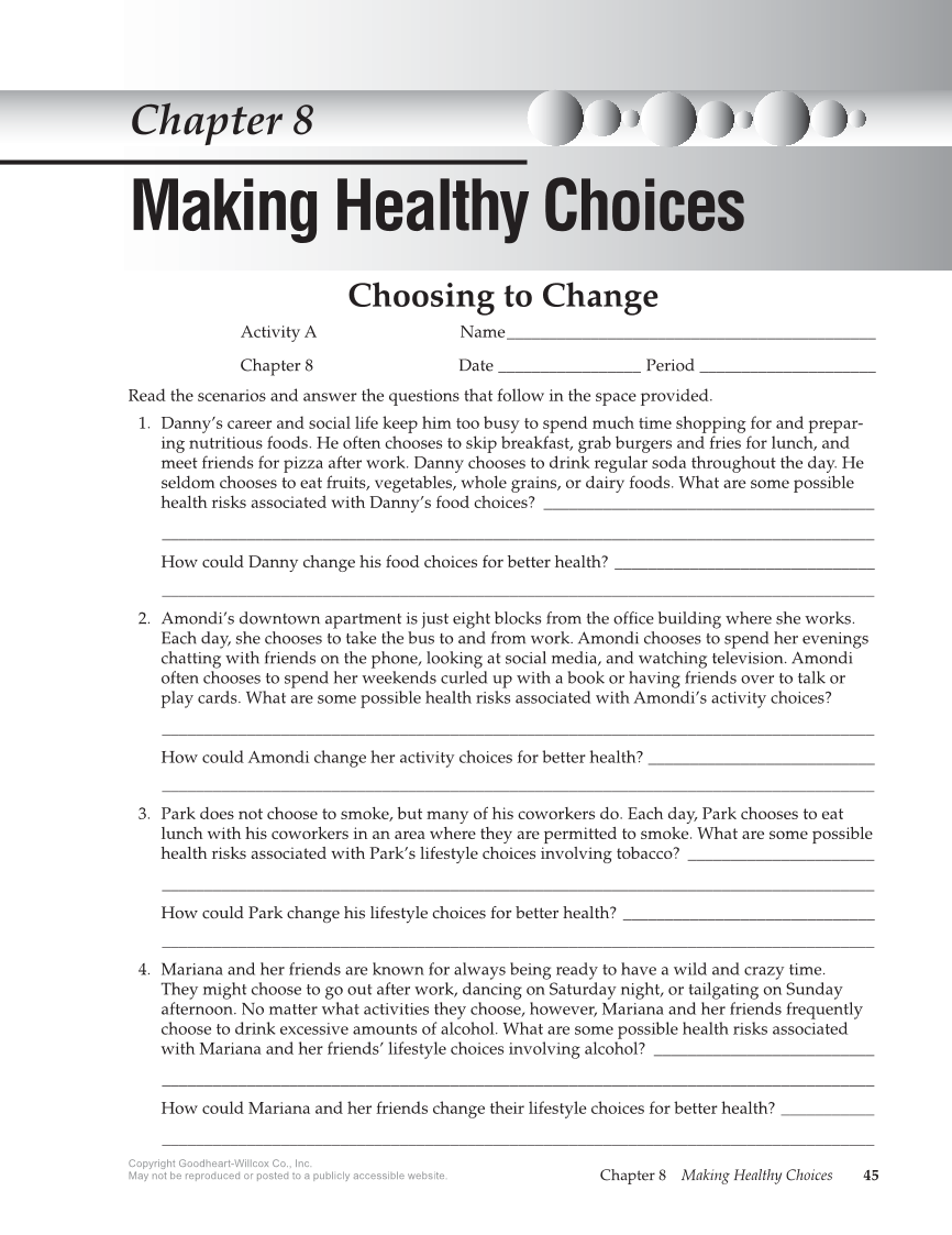 Guide to Good Food: Nutrition and Food Preparation 15e, Workbook page 45