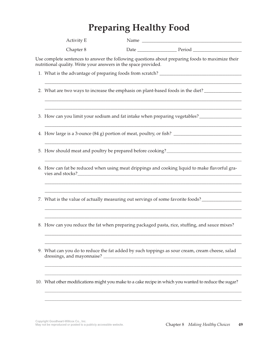 Guide to Good Food: Nutrition and Food Preparation 15e, Workbook page 49