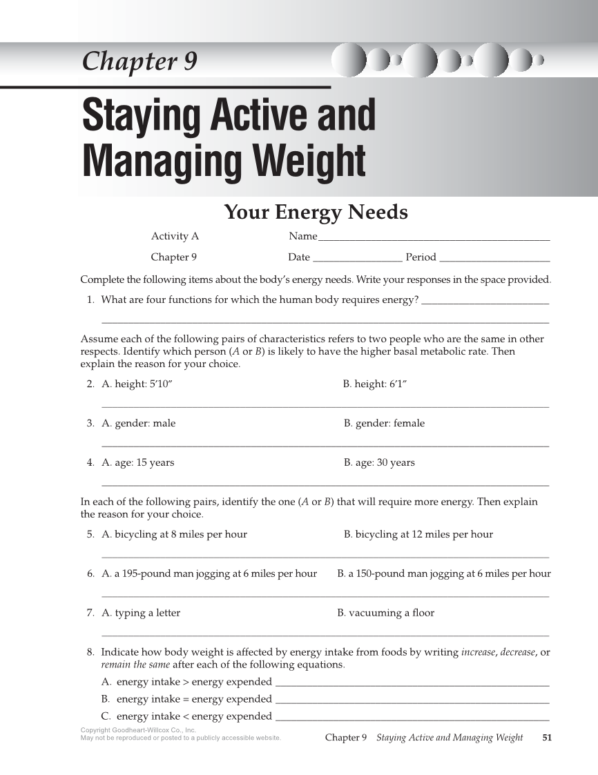 Guide to Good Food: Nutrition and Food Preparation 15e, Workbook page 51