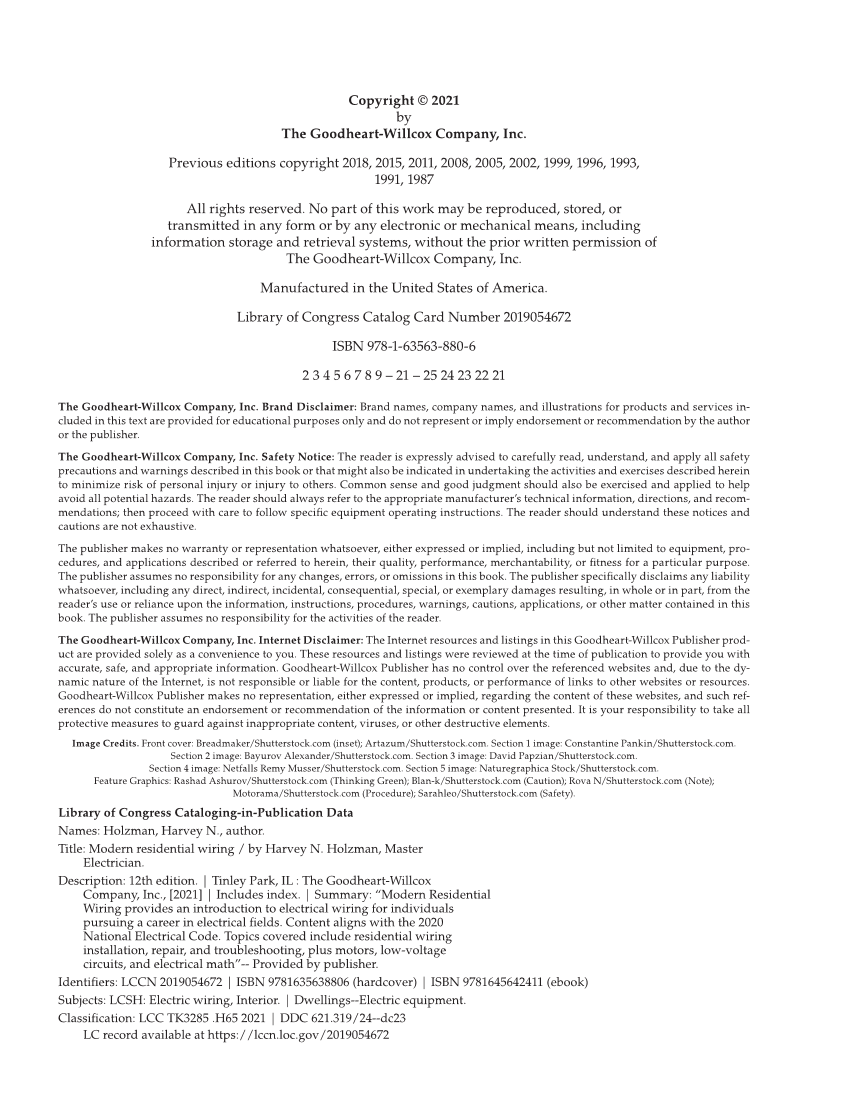 Modern Residential Wiring, 12th Edition page ii