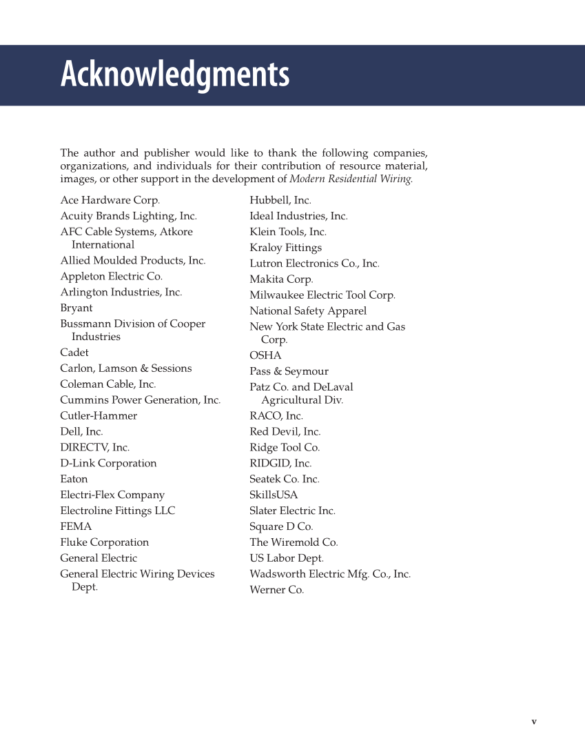 Modern Residential Wiring, 12th Edition page v