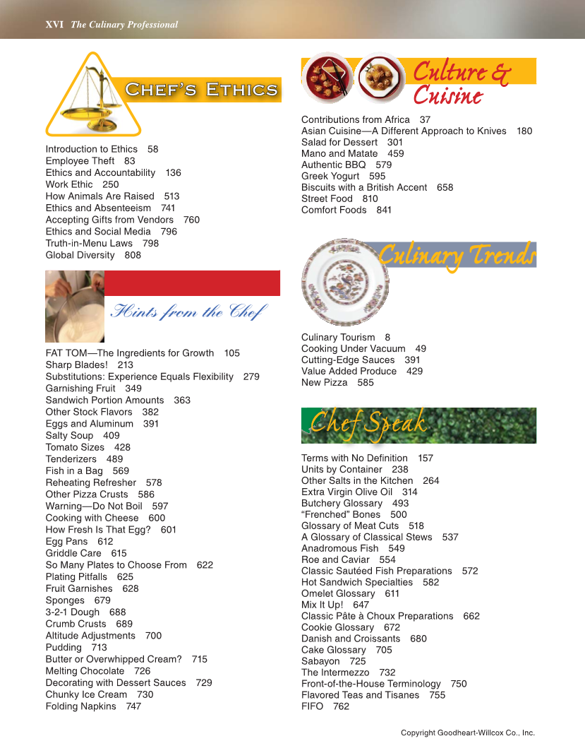The Culinary Professional, 3rd Edition page XVI