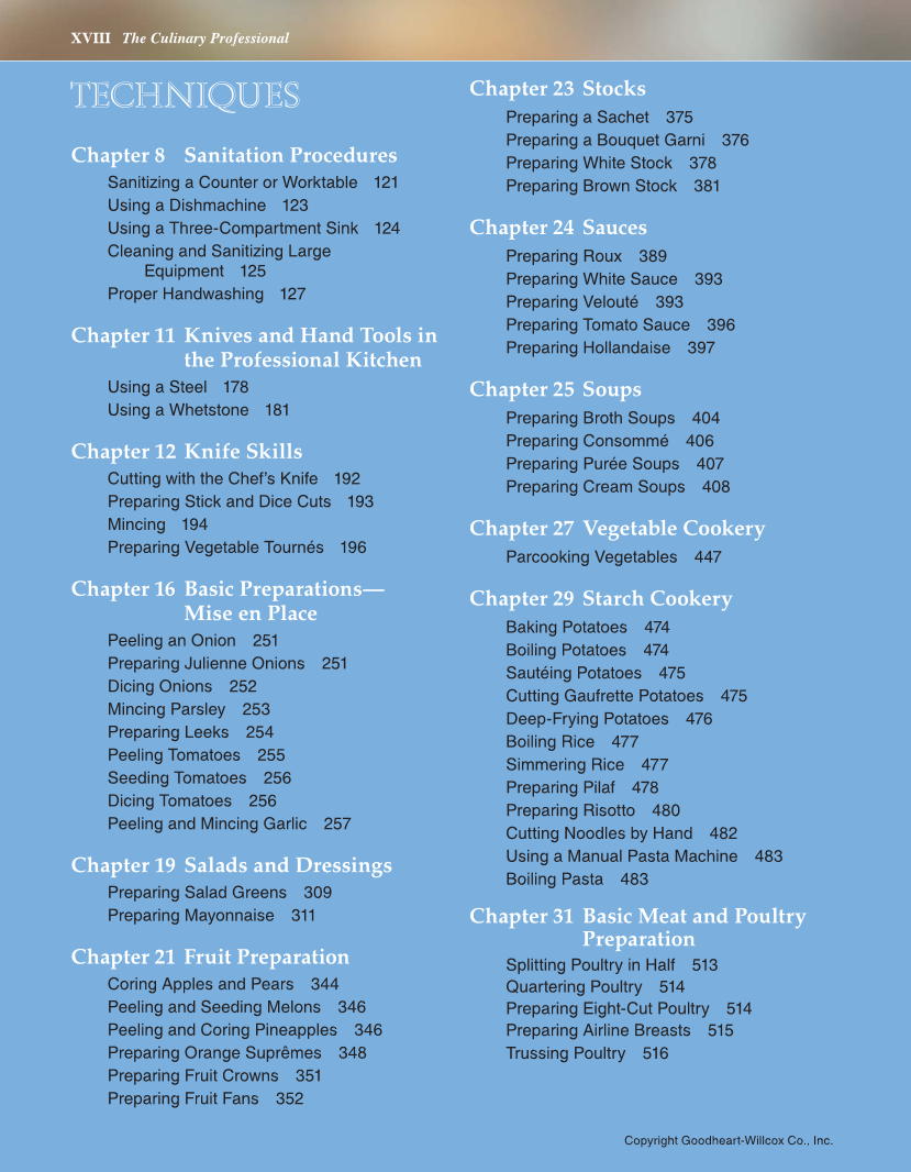 The Culinary Professional, 3rd Edition page XVIII