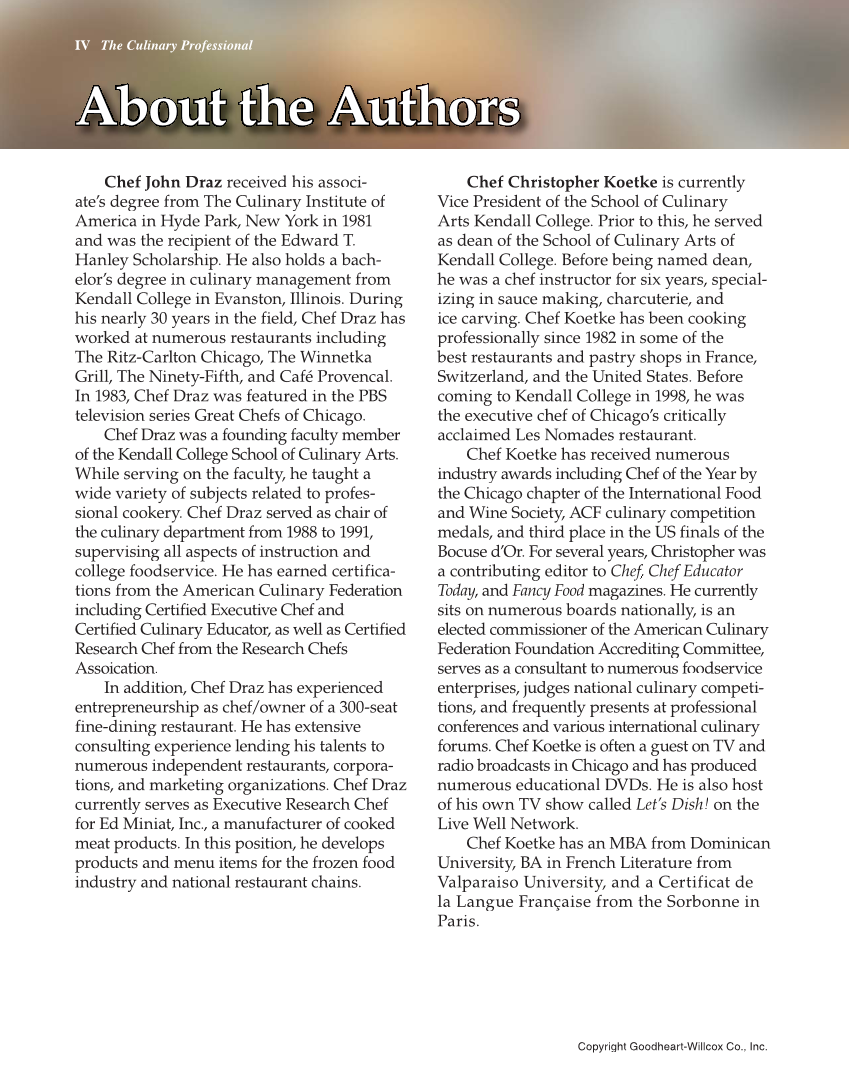 The Culinary Professional, 3rd Edition page IV
