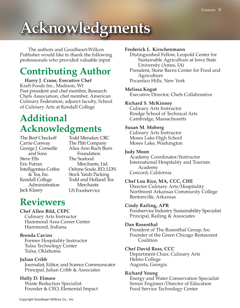 The Culinary Professional, 3rd Edition page V
