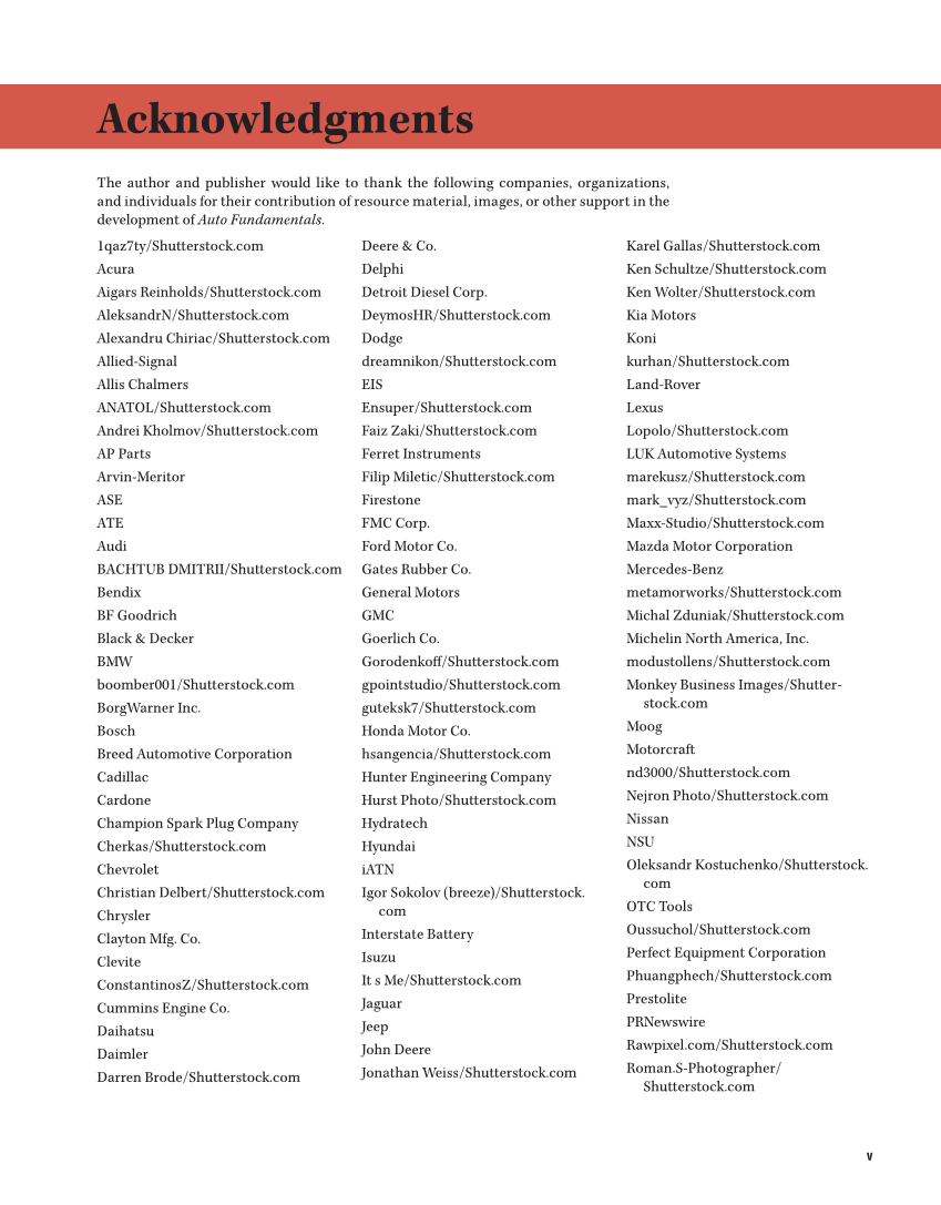 Auto Fundamentals, 12th Edition page v