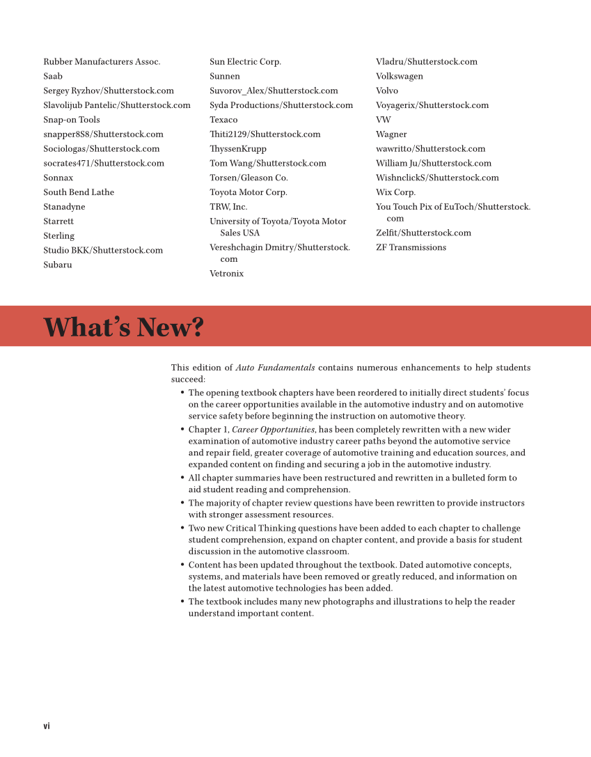 Auto Fundamentals, 12th Edition page vi