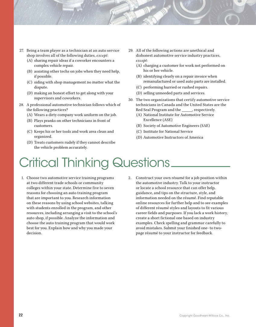 Auto Fundamentals, 12th Edition page 22
