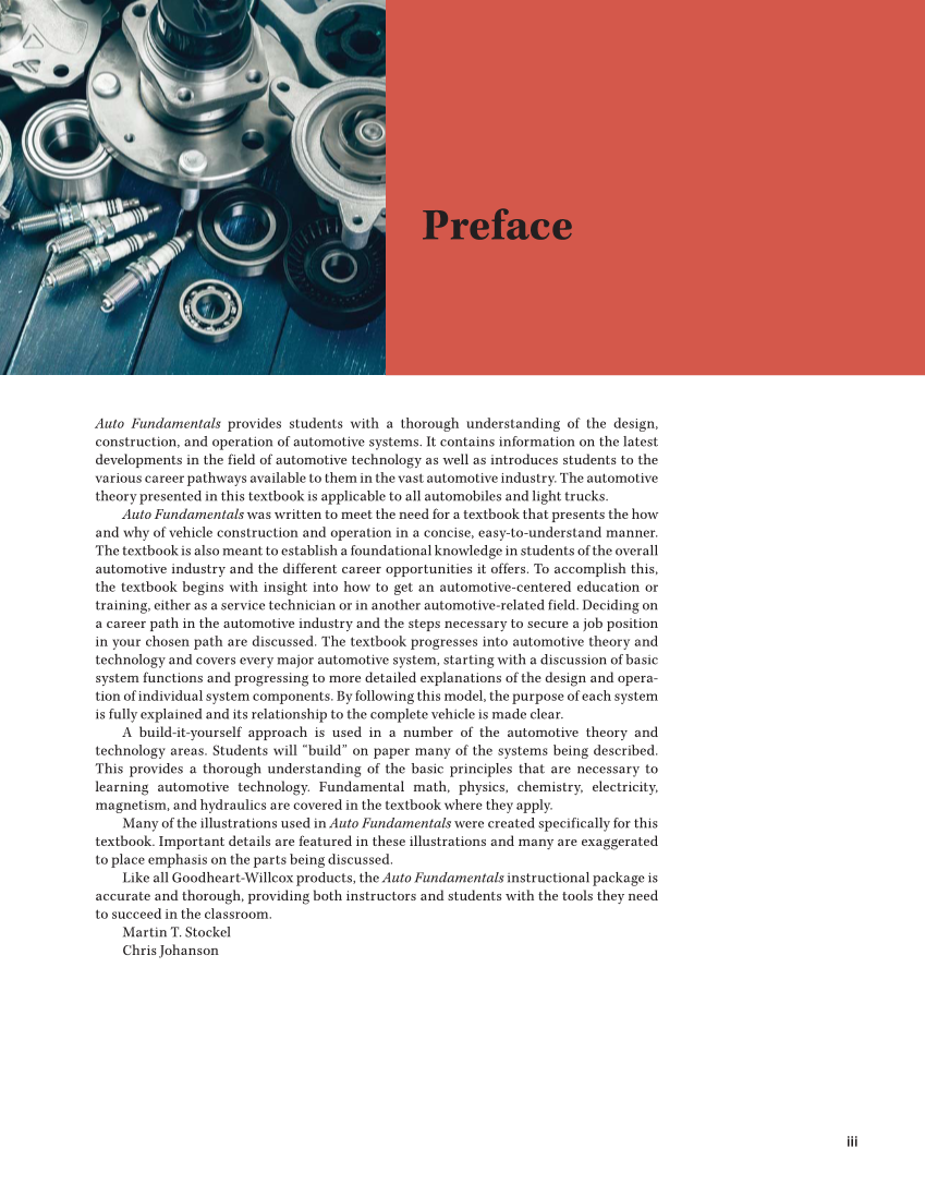 Auto Fundamentals, 12th Edition page iii