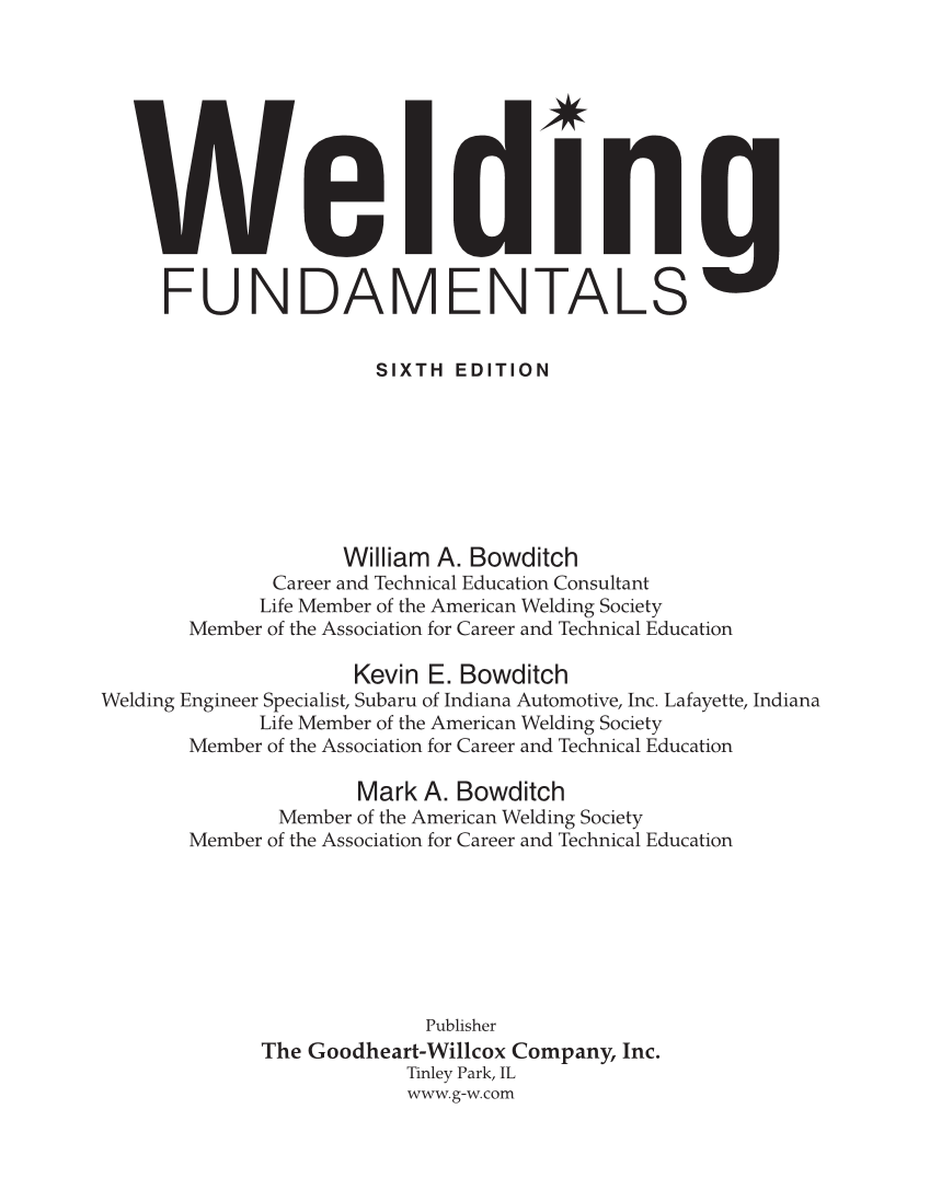 Welding Fundamentals 6e, Textbook page i