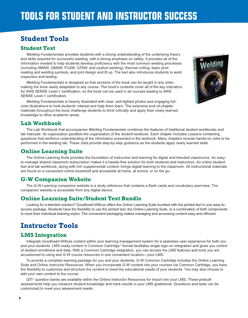 Welding Fundamentals 6e, Textbook page x