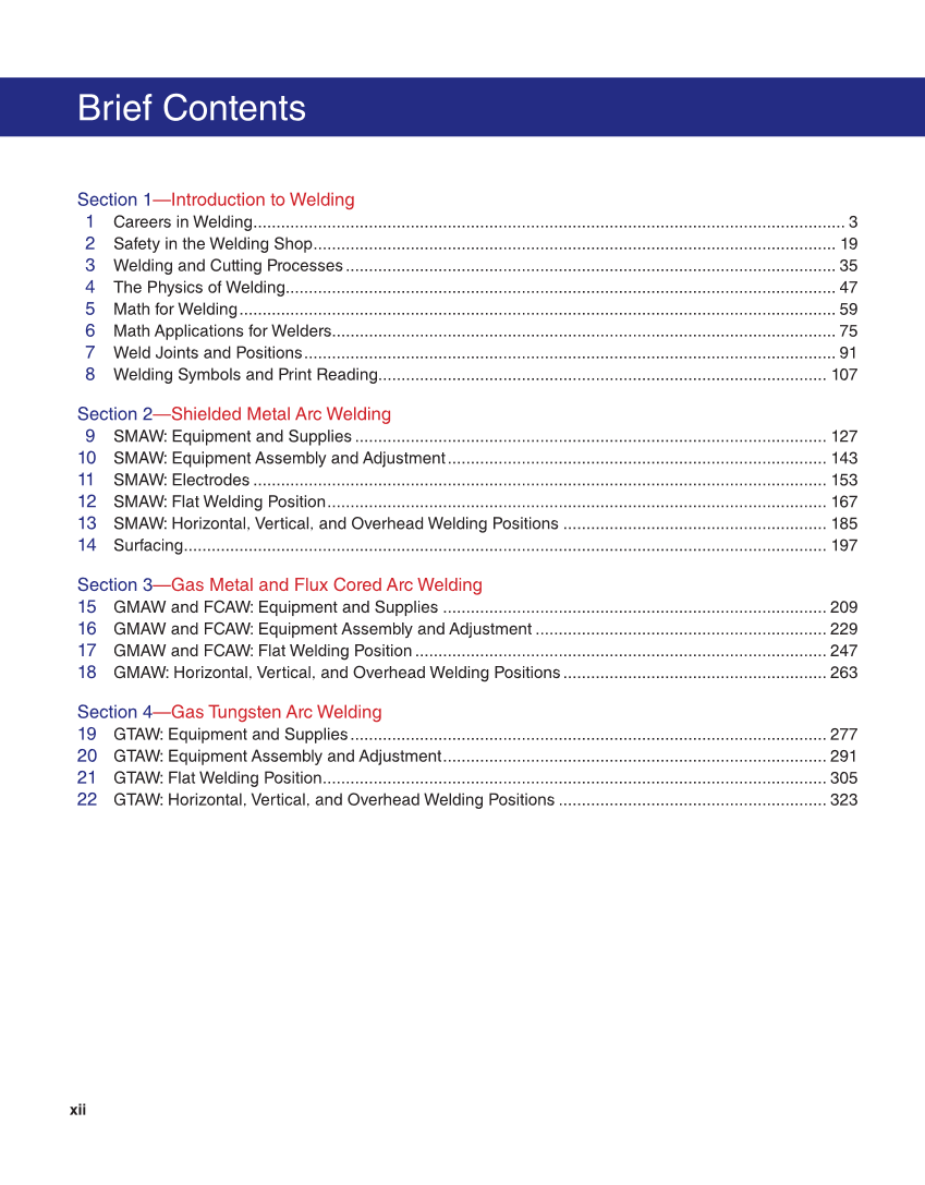 Welding Fundamentals 6e, Textbook page xii
