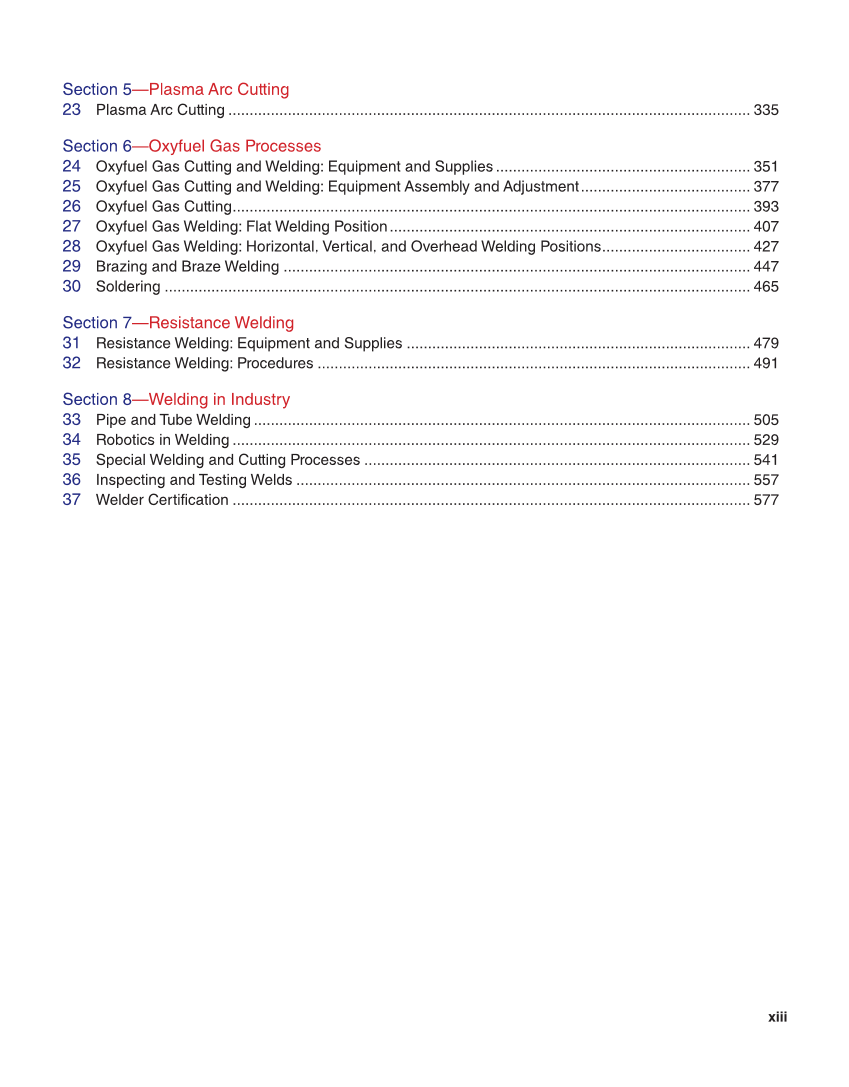 Welding Fundamentals 6e, Textbook page xiii